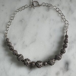 Sterling-Style Silver Beaded Statement Necklace